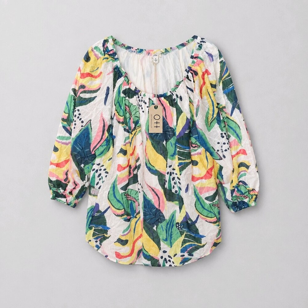 Lime 'N' Chili "OTT" Tropical Abstract Floral Long Sleeve Blouse in Plus Size 3X